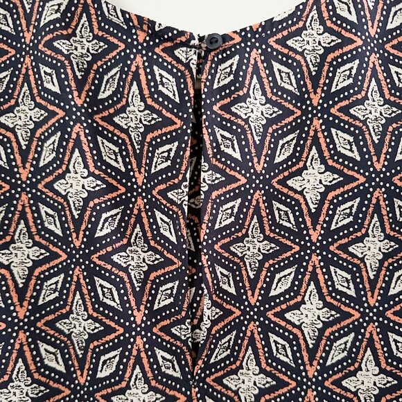 LUMIERE Short Sleeve Navy and Orange Printed Blouse - Size Small - Picture 2 of 3
